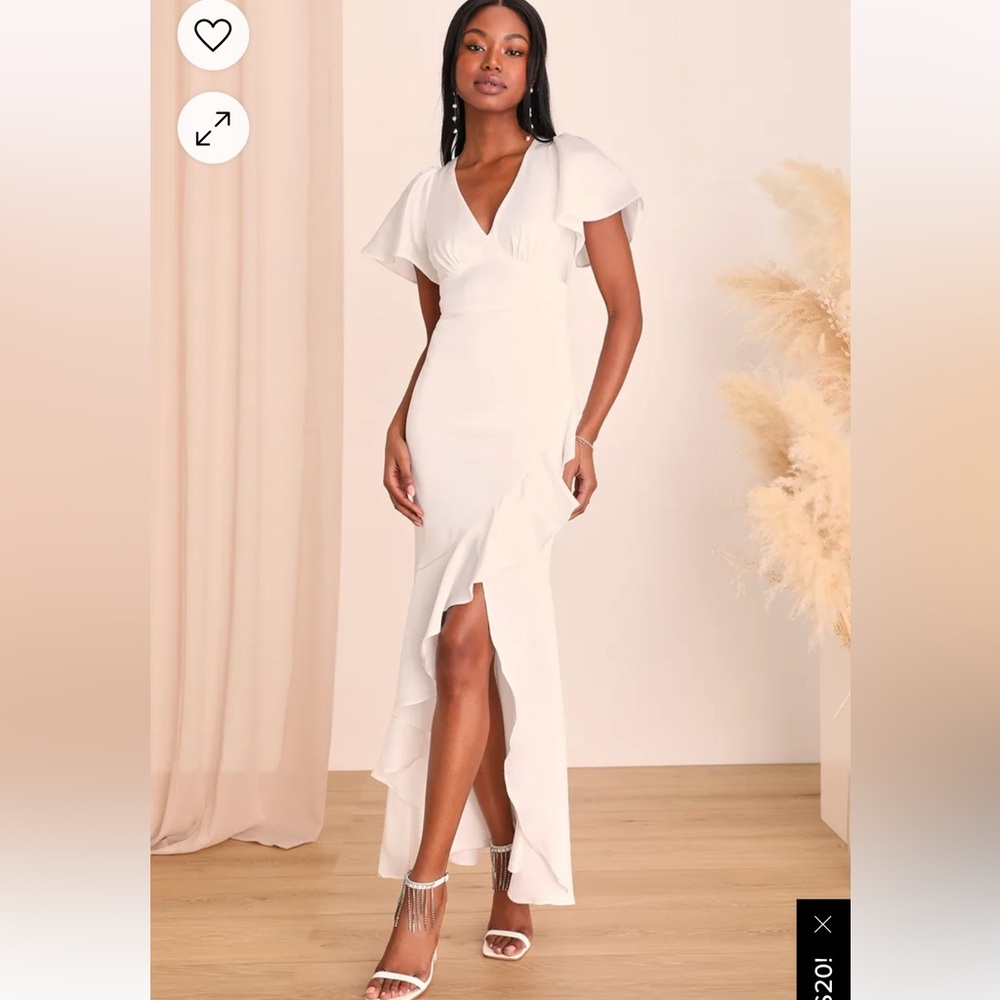 Lulus Eternal Bond White Satin Ruffled Flutter Sleeve Maxi Dress